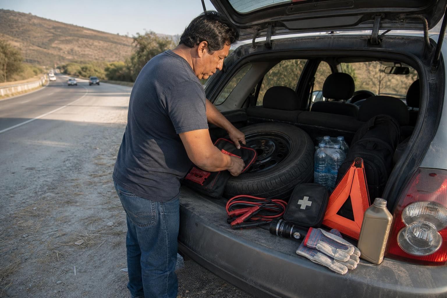 Kit de emergencia para auto antes de salir a carretera