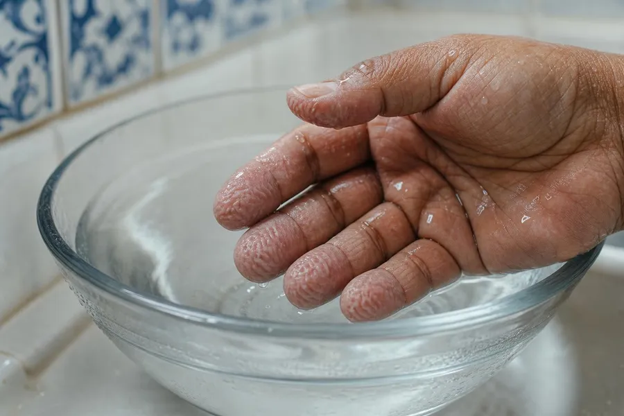La función de los dedos arrugados en el agua