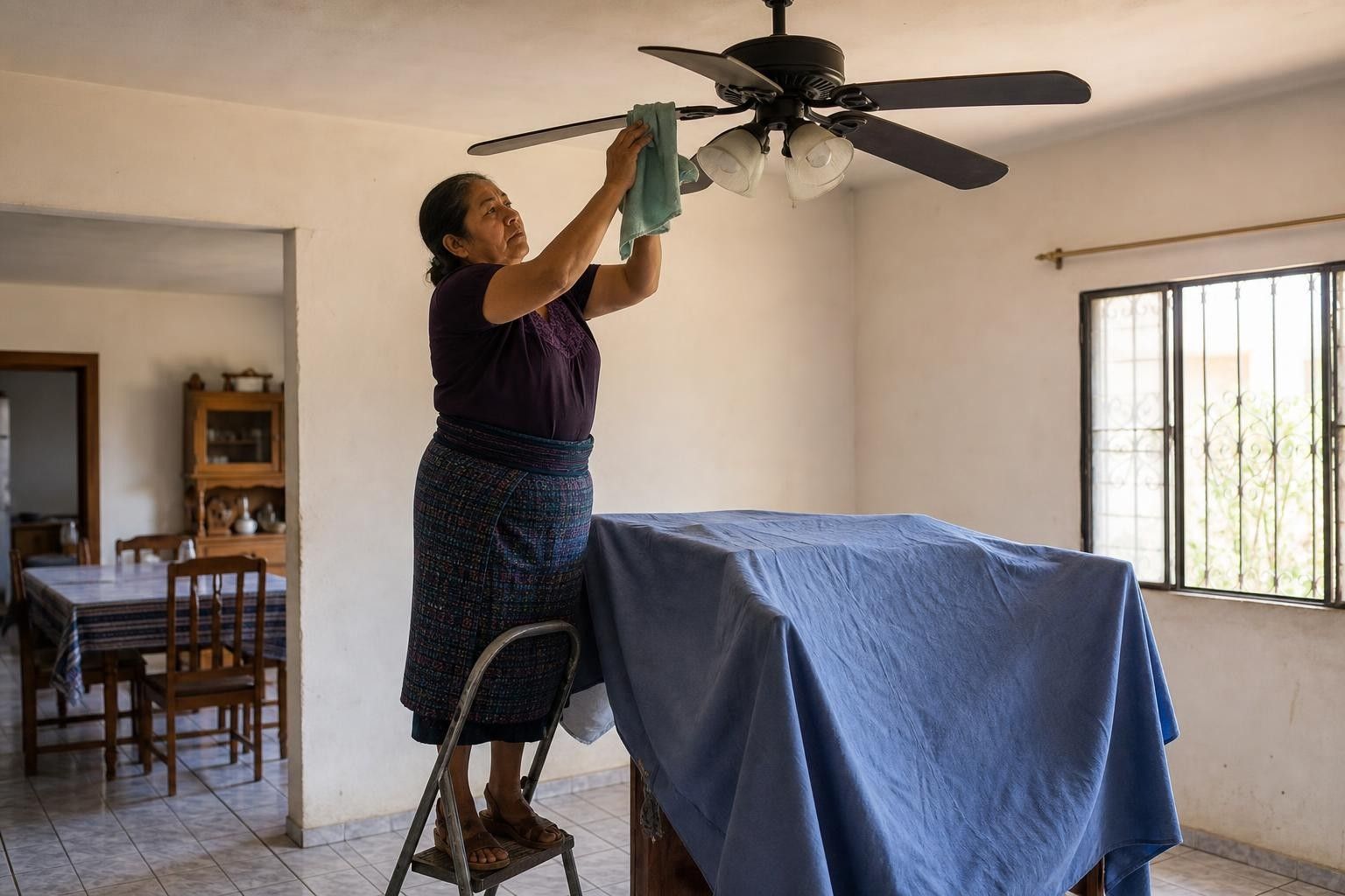Limpiar un ventilador de techo sin ensuciar toda la casa